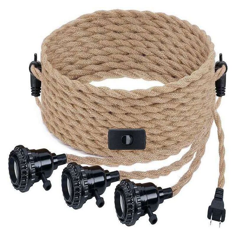 6.8M Câble électrique en lin 2 Conducteurs, avec E27 Douille et Interrupteur, pour diy Lampe(sans ampoule)