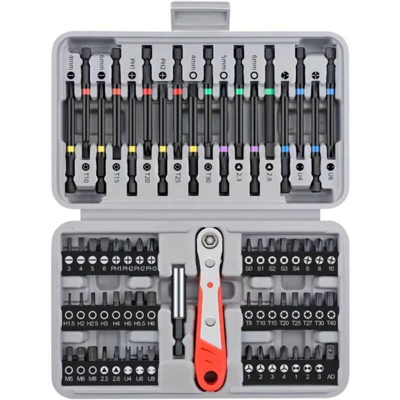 68pc tête de lot de tournevis à cliquet, ensemble de tournevis de type Fleur De Prunier, tête de profil extra dure