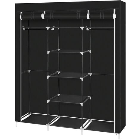69" Portable Clothes Closet Non-Woven Fabric Wardrobe Double Rod Storage Organizer Black WQ503BK