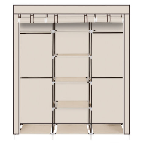 69" tragbarer Kleiderschrank aus Vliesstoff, Kleiderschrank mit doppelter Stange, Aufbewahrungs-Organizer, Beige