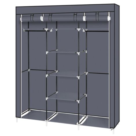 69" tragbarer Kleiderschrank aus Vliesstoff, Kleiderschrank mit doppelter Stange, Aufbewahrungs-Organizer, Grau