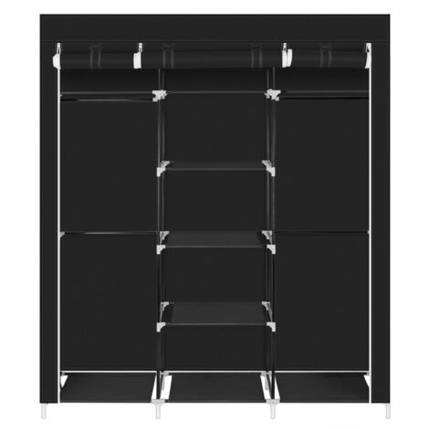 69" Tragbarer Kleiderschrank aus Vliesstoff, Kleiderschrank mit doppelter Stange, Aufbewahrungs-Organizer, Schwarz