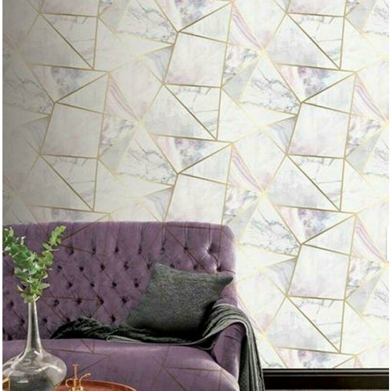 Arthouse - Marble Geometric Fragments Metallic Gold Grey Pink Wallpaper 697200