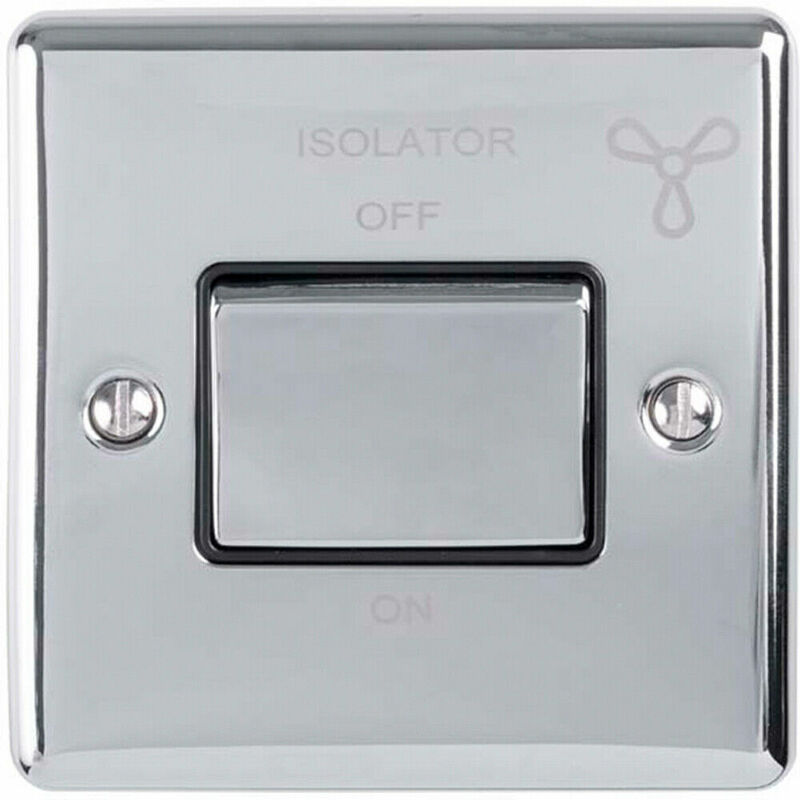 6A Extractor Fan Isolator Switch chrome & Black Trim 3 Pole Shower