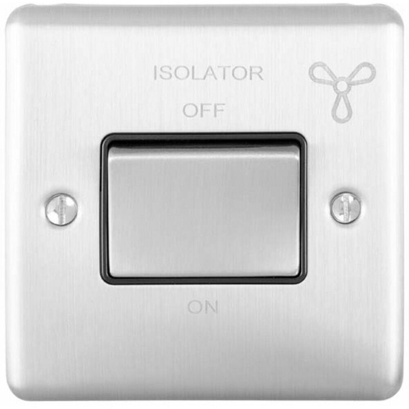 6A Extractor Fan Isolator Switch satin steel & Black Trim 3 Pole Shower