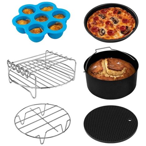 6Accessoires de Friteuse à Air pour Friteuse à Double Air, Support de DéShydrateur Multicouche avec 4Bâtons de Barbecue, Moule