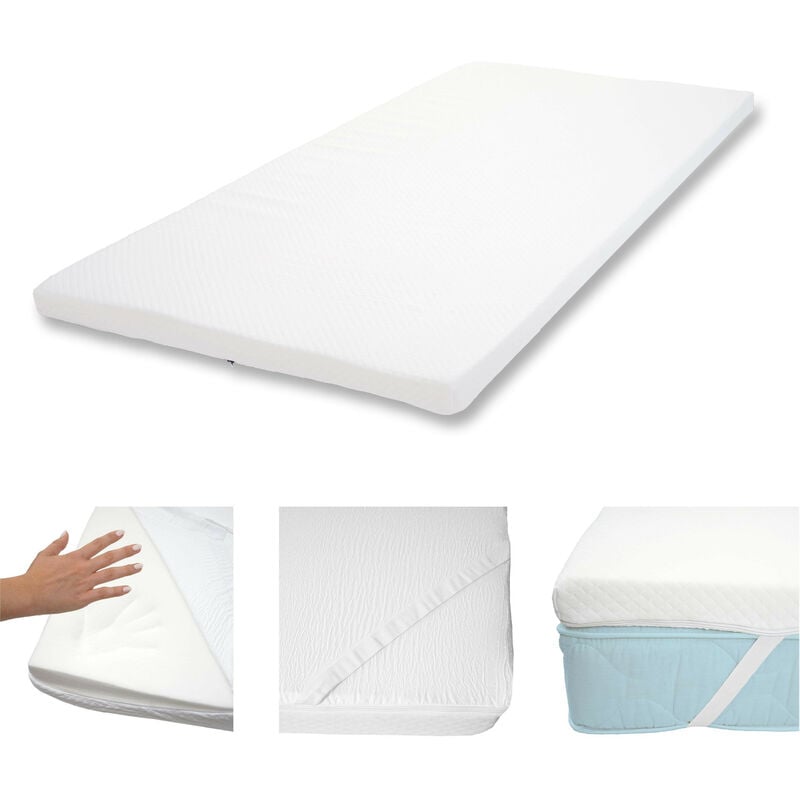 6cm Surmatelas à mousse Memory HWC-E63, Couvre-matelas, housse - 90x200cm mousse visco