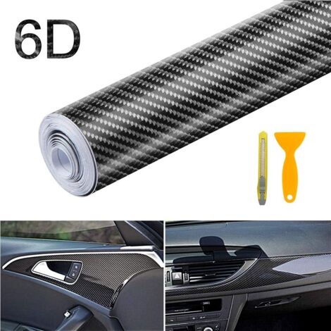 6D Film Autocollant Fibre de Carbone de Vinyle, Étanche Autocollant de Voiture Adhésif Mat Noir 300 30cm, DIY Décoration pour Voiture,Ordinateur