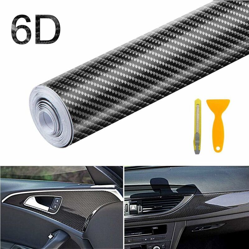 6D Film Autocollant Fibre de Carbone de Vinyle, Étanche Autocollant de Voiture Adhésif Mat Noir 300 30cm, diy Décoration pour Voiture,Ordinateur