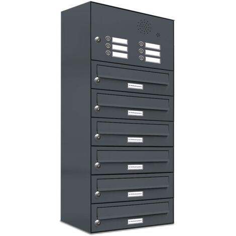 6er Briefkasten Anlage Aufputz - Wandmontage RAL 7016 Anthrazit Klingel