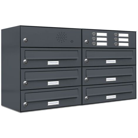6er Briefkasten Anlage Aufputz - Wandmontage RAL 7016 Anthrazit Klingel