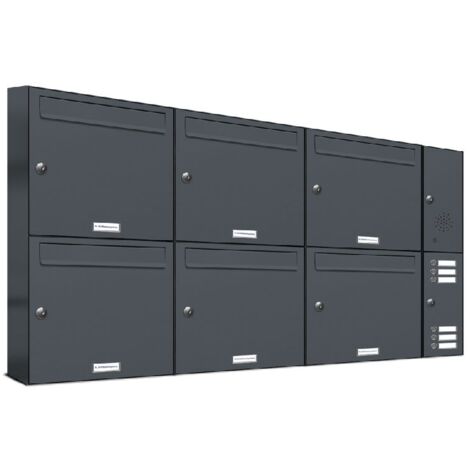 6er Briefkasten Anlage Aufputz - Wandmontage RAL 7016 Anthrazit Klingel