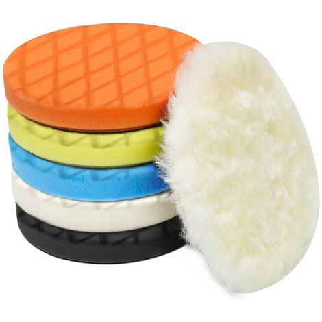 6er-Pack  5,6-Zoll-Polierpad 140 mm für 5-Zoll-Rückplatte – Schwamm- und Wollpads – Auto-Puffer-Polierset – Polierer, Politur und Wachs