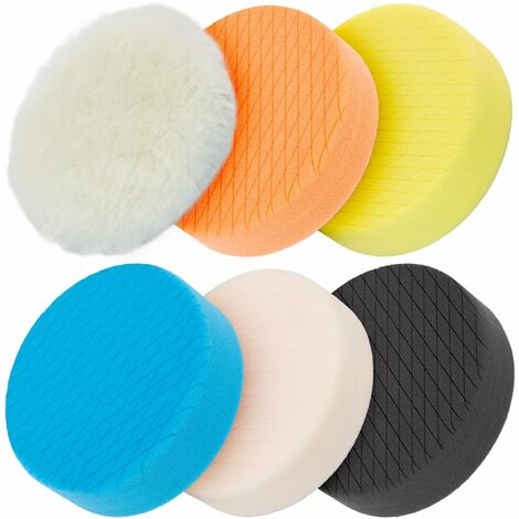 6er-Pack 5,6-Zoll-Polierpad 140 mm für 5-Zoll-Rückplatte – Schwamm- und Wollpads – Auto-Puffer-Polierset – Polierer, Politur und Wachs