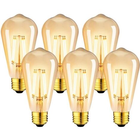 6er-Pack 6-W-Edison-Vintage-LED-Lampen mit E27-Fassung – ST64-Glühbirne, 2200 K warmweiß – entspricht Glühlampen