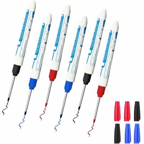 6er-Pack Bohrlochmarkierer – Zimmermannsbleistifte – 30 mm Markierungsstift mit extra langer Spitze für Zimmerleute oder das Baugewerbe, für gute Arbeiten auf Holz, Kunststoff, Stahl und Wänden, 1 Far