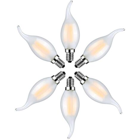 6er-Pack E14 4W warmweiße 2700K LED-Flammenlampen – Glühkerzenlampen für Kronleuchter – Milchglas