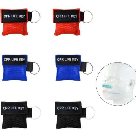 6er-Pack Erste-Hilfe-Atemschutzmasken – mit Schlüsselring – CPR-Gesichtsschutz – Taschenmaske – mit Rückschlagventil und atmungsaktivem Gewebe (rot, blau, schwarz)
