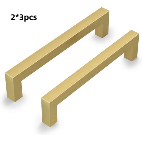 6er-Pack goldfarbene Küchenschrankgriffe aus Aluminiumlegierung (105 x 8 x 29 mm), Schubladengriffe für Küchenmöbel, 96 mm Mittenabstand