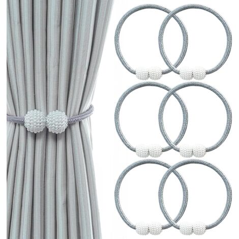 6er-Pack magnetische Vorhang-Raffhalter, Vorhang-Clip-Kordelschlaufe, Vorhang-Raffhalter für Zuhause, Büro, Fenster, dekorativer Webseilhalter, grau