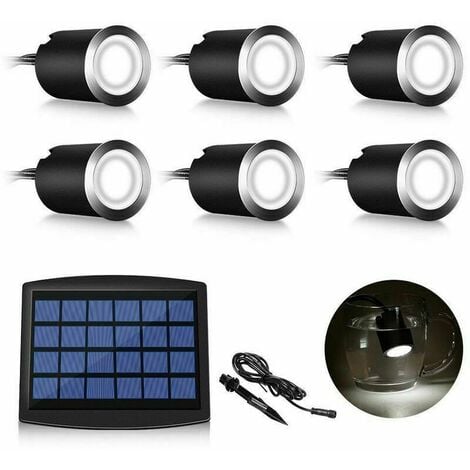 TOVBMUP 6er Pack Mini LED Solar Bodeneinbauleuchten, 3W Bodeneinbauleuchte Outdoor, Outdoor Bodeneinbauleuchten, rostfrei, belastbar bis 800kg, 12V-24V DC, rund Edelstahl weiß [Energieklasse A+++]