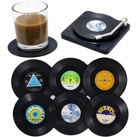 6er-Pack Untersetzer in Schallplatten-/CD-Form, Retro-Tischsets für heiße und kalte Getränke, rutschfest – 10,4 cm (4,1 Zoll)
