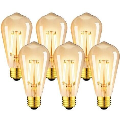 6er-Pack Vintage Edison E27 6W LED-Lampen – ST64 Glühlampe, 2200K Warmweiß – entspricht einer 48W Glühlampe