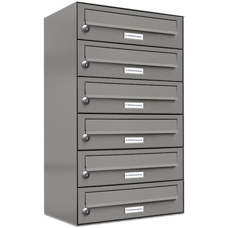 6er Premium Briefkasten Aluminiumgrau RAL Farbe 9007 für Außen Wand Postkasten 1x6