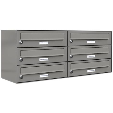 6er Premium Briefkasten Aluminiumgrau RAL Farbe 9007 für Außen Wand Postkasten 2x3 L