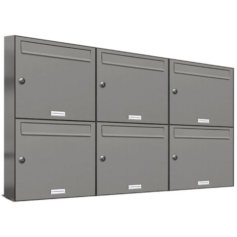 6er Premium Briefkasten Aluminiumgrau RAL Farbe 9007 für Außen Wand Postkasten 3x2