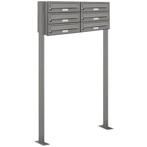 6er Premium Standbriefkasten RAL 9007 freistehend Postkasten Ständer 2x3 L