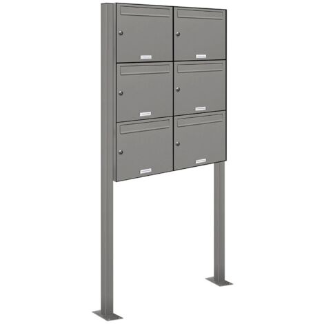 6er Premium Standbriefkasten RAL 9007 freistehend Postkasten Ständer 2x3 S