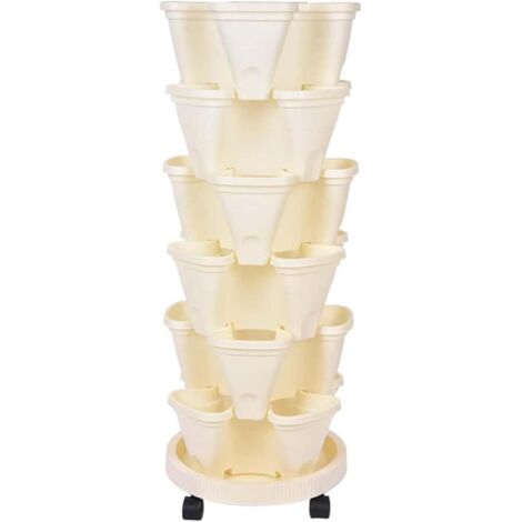 6er-Set 3er-Set 3D-Erdbeertöpfe - Mehrschichtige, stapelbare Pflanzgefäße aus Kunststoff für Erdbeeren, Kräuter und Beetpflanzen - Vertikaler Anbau für Innen, Außen, Garten, Balkon - Terrakotta-Finish