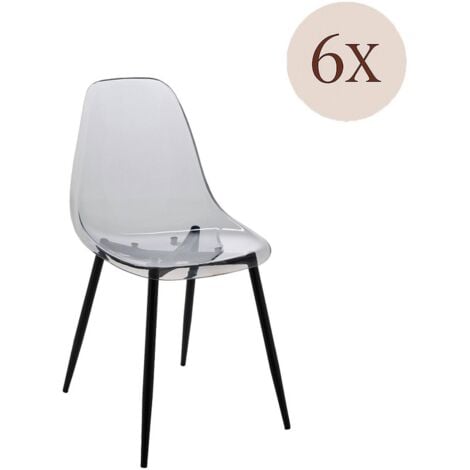 DMORA 6er-Set Agate-Stühle, PET-Sessel, Ergonomischer Esszimmerstuhl, Konferenzstuhl, 53x46h81 cm, Rauch