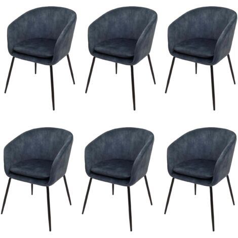 6er-Set Esszimmerstuhl HHG-074, Küchenstuhl Polsterstuhl Stuhl, Stoff/Textil (340g/m²) Metall blau