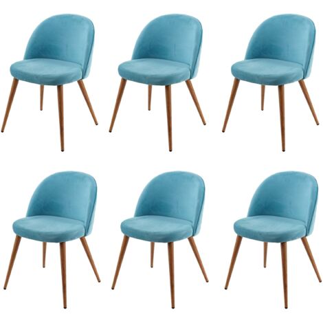 6er-Set Esszimmerstuhl HHG-097, Stuhl Küchenstuhl, Retro 50er Jahre Design Samt türkis