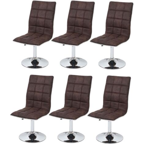 6er-Set Esszimmerstuhl HHG-105, Stuhl Küchenstuhl, höhenverstellbar drehbar, Stoff/Textil MVG vintage dunkelbraun