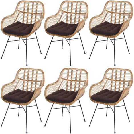 6er-Set Esszimmerstuhl HHG-342, Küchenstuhl Korbstuhl Rattansessel Rattanstuhl Stuhl, Kubu Rattan Metall Polster braun