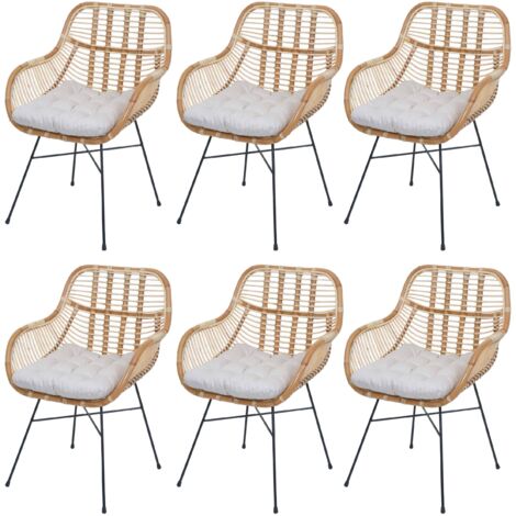 6er-Set Esszimmerstuhl HHG-342, Küchenstuhl Korbstuhl Rattansessel Rattanstuhl Stuhl, Kubu Rattan Metall Polster creme