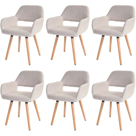 6er-Set Esszimmerstuhl HHG-429 II, Stuhl Küchenstuhl, Retro 50er Jahre Design Textil, creme/grau, helle Beine