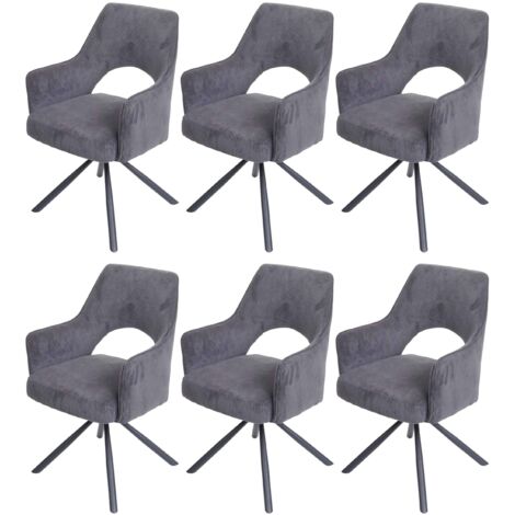 6er-Set Esszimmerstuhl HHG-651, Küchenstuhl Lehnstuhl, drehbar Auto-Position, Stoff/Textil MVG Kord-dunkelgrau