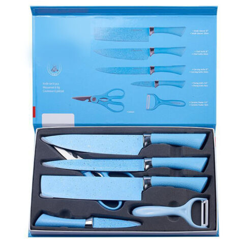 6er-Set farbenfrohe Küchenmesser aus Edelstahl mit ergonomischen Griffen – Blau