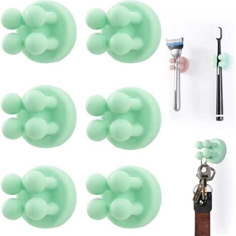 6er-Set grüne, multifunktionale Silikon-Zahnbürstenhalter für Rasierer – wasserdicht – selbstklebend, zur Wandmontage – für Wand oder Glas