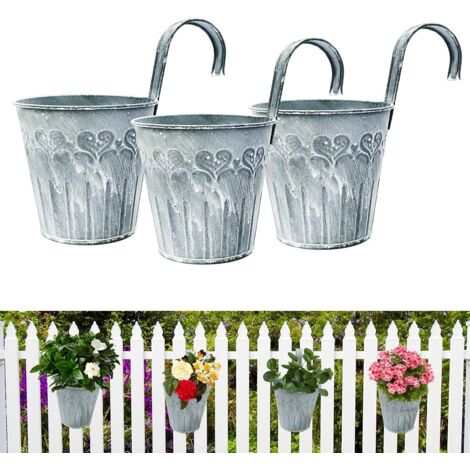 6er-Set hängende Blumentöpfe aus Eisen im Vintage-Stil mit Haken, ideal für Balkon, Garten, drinnen und draußen, zur Wand- und Zaundekoration.