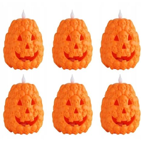 6er-Set Halloween-Kürbislaternen mit Totenkopf-LED-Kerzen