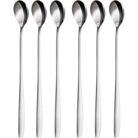 6er-Set Latte-Macchiato-Löffel, 24 cm – Lange Löffel für Cocktails und Desserts aus poliertem Edelstahl – Spülmaschinenfest