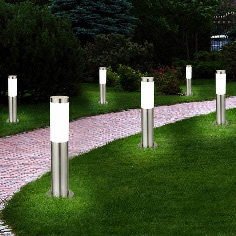 6er Set LED Außen Steh Lampen Hof Einfahrt Beleuchtung Edelstahl Garten Weg Stand Leuchten silber