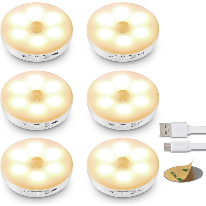 6er-Set LED-Lampen mit Bewegungsmelder, LED-Leuchten mit Akku, Innenbeleuchtung mit Magnetleiste für Schrank [Energieklasse A+++]