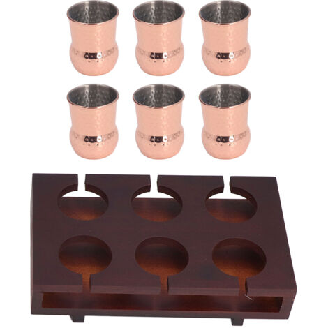 6er-Set Moscow Mule Becher aus Kupfer (100 ml) mit Aufbewahrungsständer, Cocktailbecher aus Edelstahl für Hauspartys