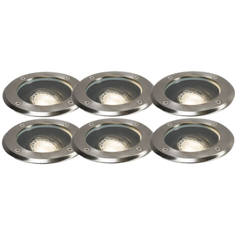 6er Set Outdoor Bodenstrahler Edelstahl IP65 - Delux